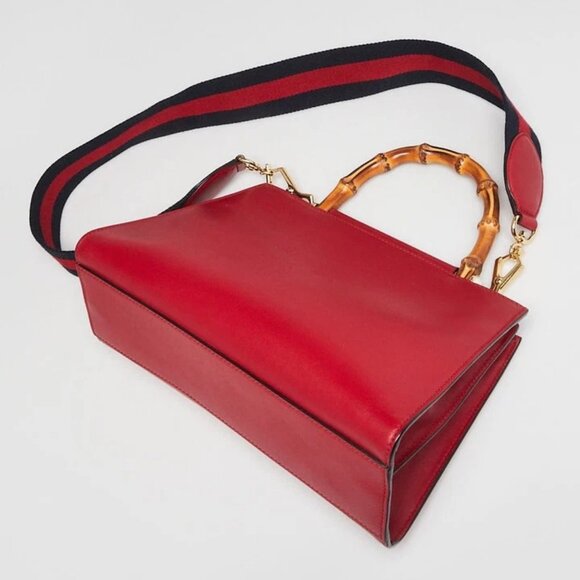 Gucci Red Smooth Calfskin Leather Nymphaea Medium Top Handle Bag - Picture 3 of 12